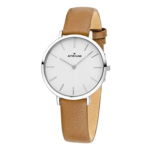 ATRIUM Damen-Armbanduhr klassisch Analog Quarz Stahl silberfarben Lederband A28-102 von Atrium