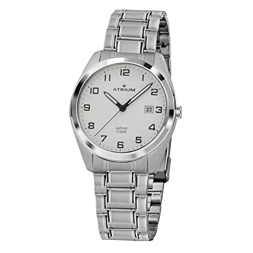 Atrium Herren-Armbanduhr Edelstahl Saphirglas Analog Quarz 10 bar mit Datum und Edelstahl Armband Silberfarben A42-30 von Atrium