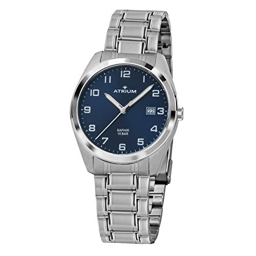 Atrium Herren-Armbanduhr Edelstahl Saphirglas Analog Quarz 10 bar mit Datum und Edelstahl Armband Silberfarben A42-35 von Atrium