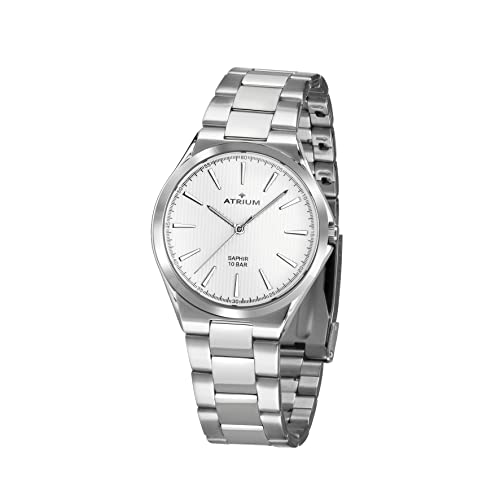 Atrium Damen-Armbanduhr Edelstahl Analog Quarz 10 bar Saphirglas mit Edelstahl Armband silberfarben weiß A34-30 von Atrium