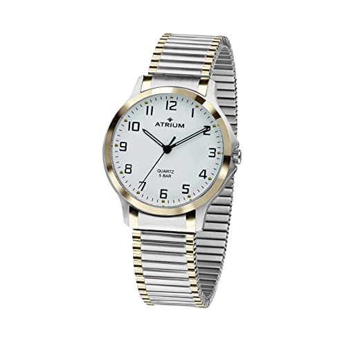 Atrium Damenuhr Zugband mit Leuchtzeigern Analog Quarz Edelstahl matt und poliertem goldfarbenen Rand 5 bar Flexband Bicolor A13-64 von Atrium