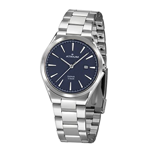 Atrium Herren-Armbanduhr Edelstahl Analog Quarz 10 bar Saphirglas mit Edelstahl Armband und Datum Anzeige silberfarben blau A33-35 von Atrium