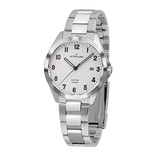 Atrium Herren Armbanduhr Edelstahl Saphirglas Analog Quarz 10 bar mit Datumsanzeige und Edelstahlband Silberfarben A45-30 von Atrium