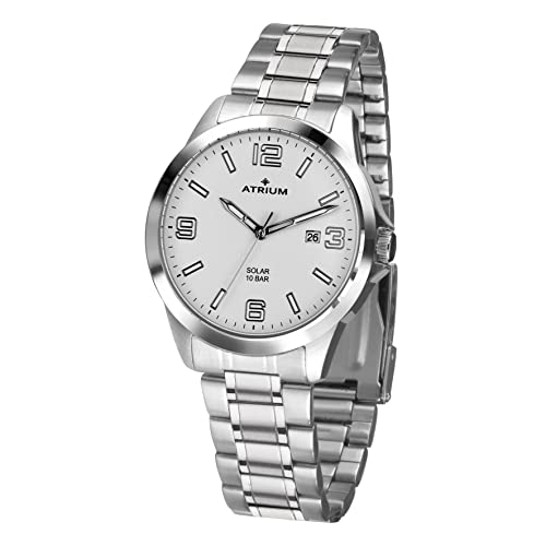 Atrium Herren-Armbanduhr Solar Edelstahl Analog 10 bar mit Edelstahl Armband und Datum Anzeige silberfarben A32-30 von Atrium