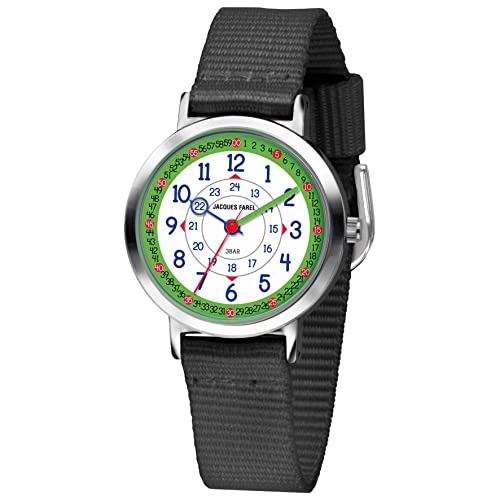 Jacques FAREL Happy Learning Kinder-Armbanduhr Lernuhr Jungen Analog Quarz Metall Textilband KOP 08 von Atrium