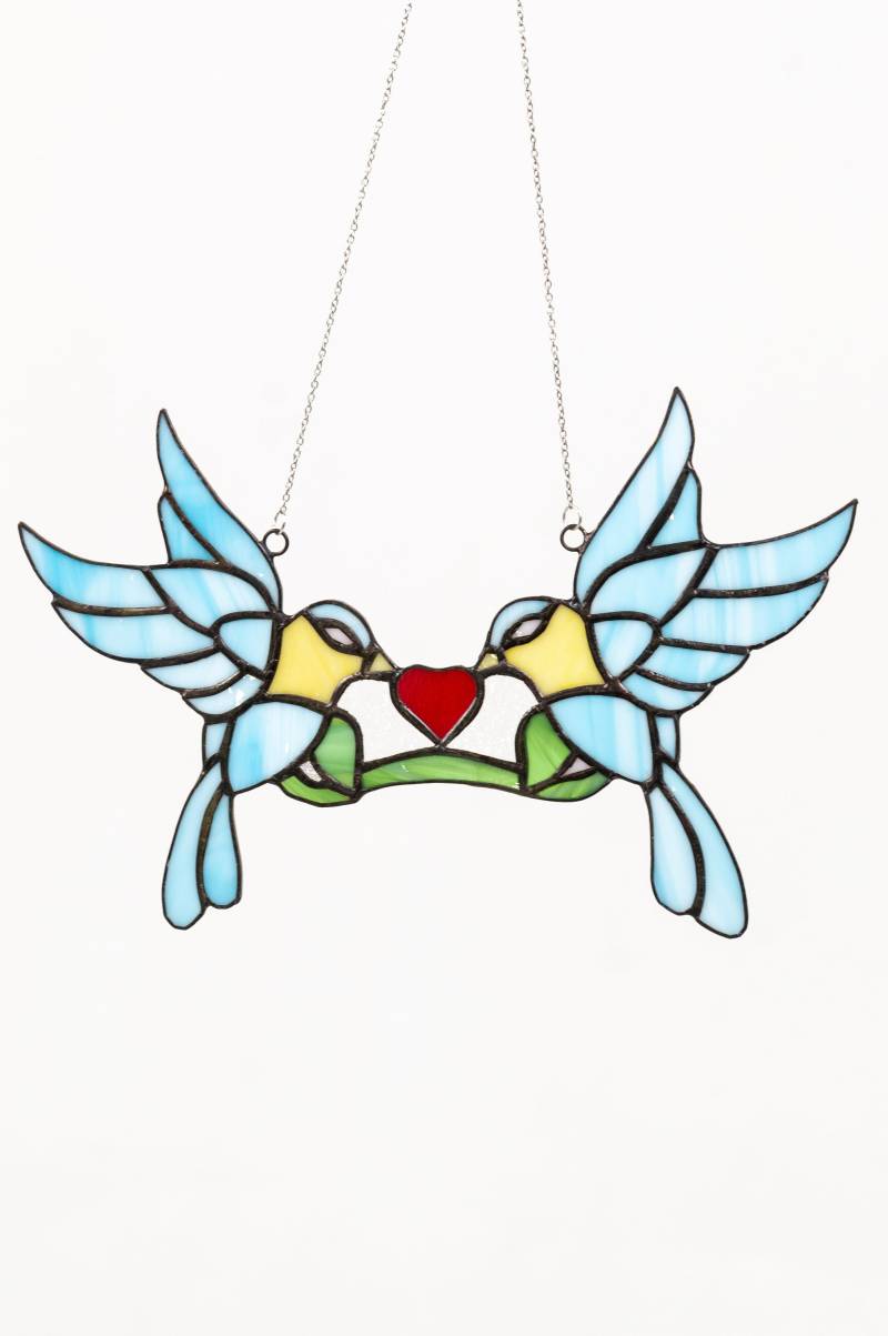 Handgemachte Liebesvögel Glasmalerei - Valentinstag Dekor von AtriumShop