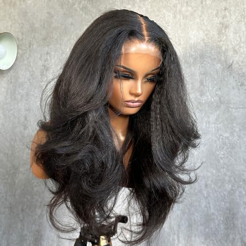 Atsimon Kinky Straight and Body Wave Wig Glueless Pre Plucked Bleached Knots Lace Front Wig Melted Hairline Ready to Wear Closure Wig 5x5 HD Lace Closure Human Hair for Women 180% Density (50.8 cm) von Atsimon