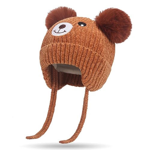 Atsmoce® Mütze Baby Beanie Warme Weiche Wintermützen Strickmütze Warm Hat mit Earflap Herbst- und Wintermützen für Jungen Mädchen Kleinkind Baby (Karamellfarbe) von Atsmoce