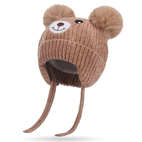 Atsmoce® Mütze Baby Beanie Warme Weiche Wintermützen Strickmütze Warm Hat mit Earflap Herbst- und Wintermützen für Jungen Mädchen Kleinkind Baby (Khaki) von Atsmoce