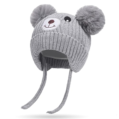 Atsmoce® Mütze Baby Beanie Warme Weiche Wintermützen Strickmütze Warm Hat mit Earflap Herbst- und Wintermützen für Jungen Mädchen Kleinkind Baby (Grau) von Atsmoce