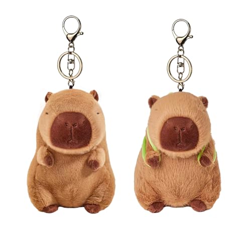 Atsmoce 2 Stuck Capybara Stofftier Anhänger, Capybara Keychain, Schlüsselanhänger mit Capybara Plüschtier, Capybara Kuscheltier mit Schildkrötenrucksack von Atsmoce