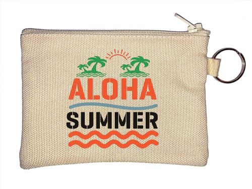 Aloha Summer Palm Tree Sun Graphic Schlüsselanhänger Münzbörse Beige, beige, Einheitsgröße von Atspauda