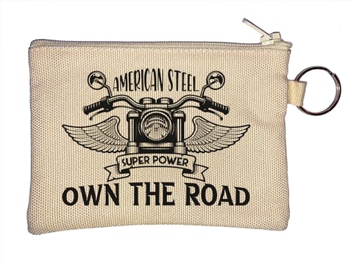 American Steel Super Power Own The Road Motorcycle Angerl Wings Schlüsselanhänger Münzbörse Beige, beige, Einheitsgröße von Atspauda