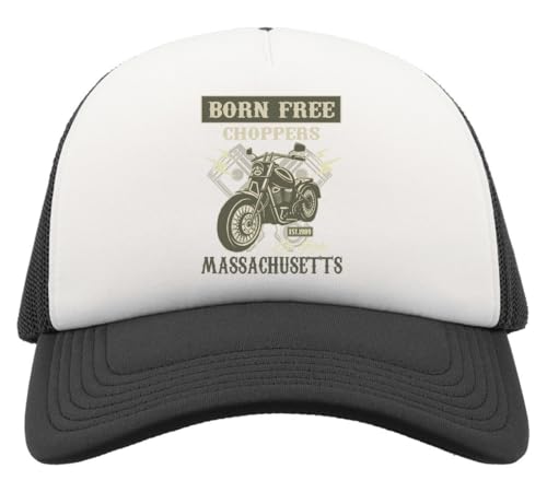 Atspauda Born Free Choppers Massachusetts Lets Ride Half Mesh Trucker Cap Baseball Hat Snapback Schwarz, Schwarz , Einheitsgröße von Atspauda