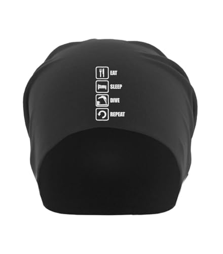 Atspauda Eat Sleep Dive Repeat Slogan Unisex dünne Baumwolle Slouch Beanie schwarz, Schwarz , Einheitsgröße von Atspauda
