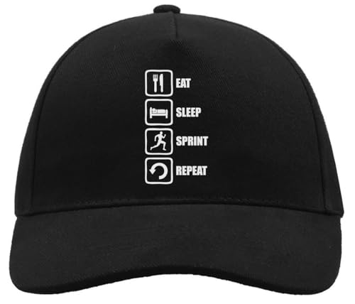 Atspauda Eat Sleep Sprint Repeat Runner's Logo Bequeme Unisex gebürstete Baumwolle Baseball Trucker Cap mit Schnalle Schwarz, Schwarz , Einheitsgröße von Atspauda