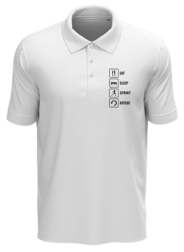 Atspauda Eat Sleep Sprint Repeat Runner's Logo Herren Baumwolle Poloshirt Weiß, weiß, L von Atspauda