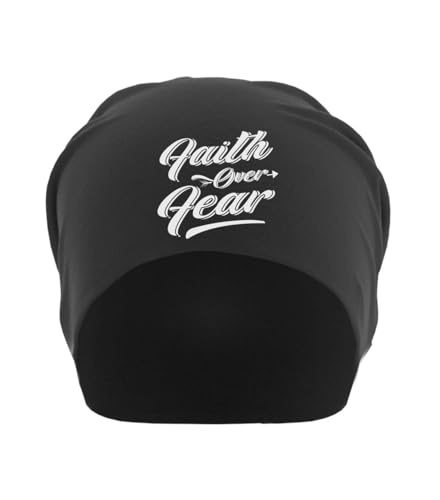 Atspauda Faith Over Fear Unisex Dünne Baumwolle Slouch Beanie Schwarz, Schwarz , Einheitsgröße von Atspauda