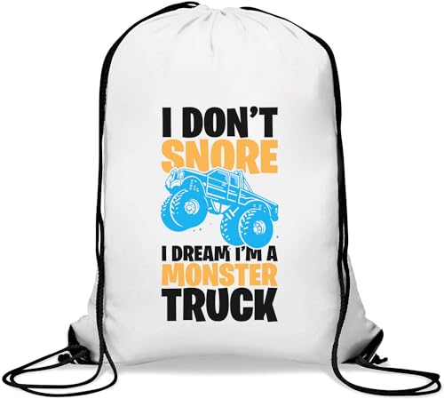 Atspauda I Don't Snore I Dream I'm Monster Truck Gym Sack Casual Drawstring Bag White, weiß, Einheitsgröße von Atspauda