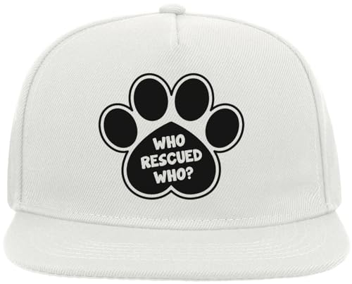 Atspauda Who Rescued Who Cute Dog Paw Graphic Snapback Flat Visor Cotton Blend Cap White, weiß, Einheitsgröße von Atspauda