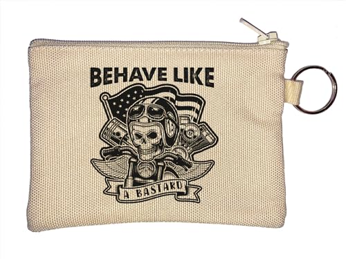 Behave Like A Bastard United States of America Piston Skulls Graphic Key Chain Coin Purse Beige, beige, Einheitsgröße von Atspauda