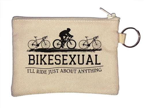 Bikesexual I'll Ride Just About Anything Lustiger Fahrrad-Meme-Schlüsselanhänger, Münzbörse, Beige, beige, Einheitsgröße von Atspauda