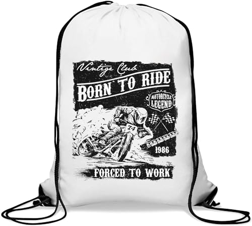 Born to Ride Forced to Work Motorrad-Legende Dirt-Bike-Rennsport-Turnbeutel, lässiger Kordelzugbeutel, Weiß, weiß, Einheitsgröße von Atspauda