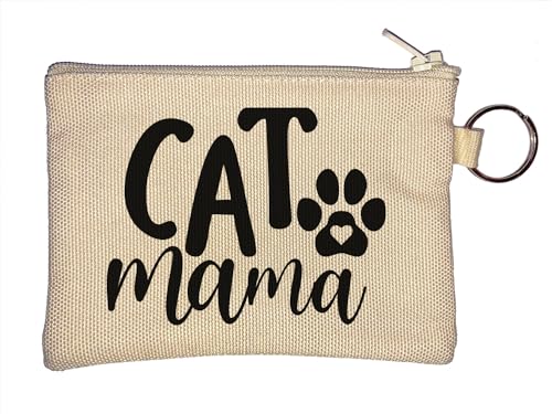 Cat Mama Cute Paw Heart Schlüsselanhänger Münzbörse Beige, beige, Einheitsgröße von Atspauda