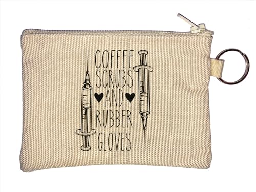 Coffee Scrubs and Rubber Gloves Key Chain Coin Purse Beige, beige, Einheitsgröße von Atspauda