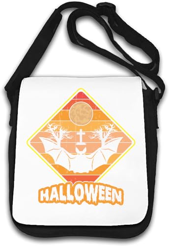 Halloween Vampir Gravestone Gruseliger Mond Vintage Poster Grafik Schultertasche Weiß, weiß, Einheitsgröße von Atspauda