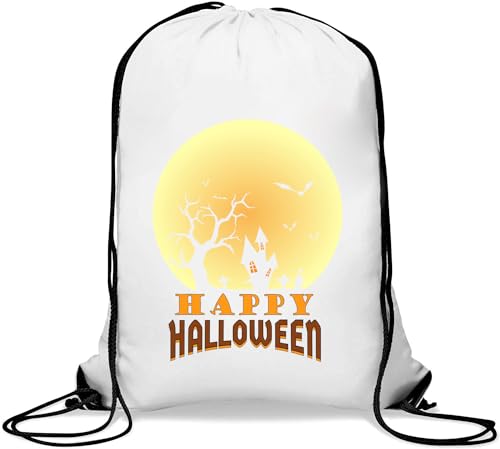 Happy Halloween Full Moon Cemetery Graphic Gym Sack Casual Drawstring Bag White, weiß, Einheitsgröße von Atspauda