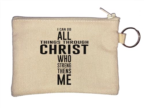 I Can Do All Things Through Christ Who Strengthens Me Cross Graphic Schlüsselanhänger Münzbörse Beige, beige, Einheitsgröße von Atspauda