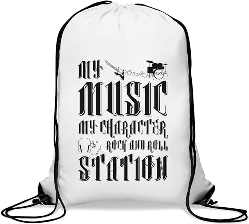 My Music My Character Rock and Roll Station Gym Sack Casual Drawstring Bag White, weiß, Einheitsgröße von Atspauda