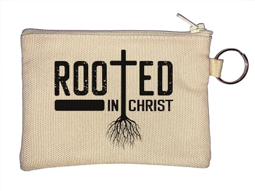 Rooted in Christ Christian Cross Roots Graphic Schlüsselanhänger Münzbörse Beige, beige, Einheitsgröße von Atspauda