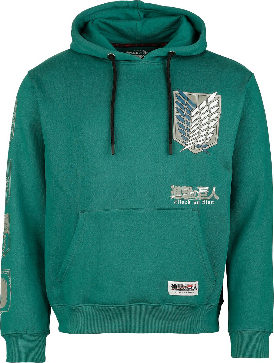 Attack On Titan - Anime Kapuzenpullover - Flügel der Freiheit - Logo - S bis XXL - für Männer - Größe XL - grün  - Lizenzierter Fanartikel von Attack On Titan