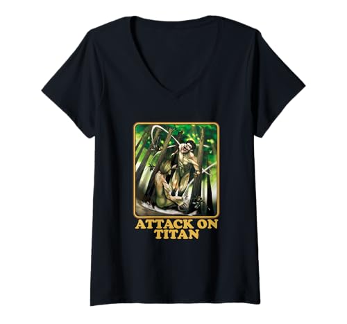 Damen Attack on Titan Forest Titan Fight Anime Manga T-Shirt mit V-Ausschnitt Damen Attack on Titan Forest Titan Fight Anime Manga T-Shirt mit V-Ausschnitt von Attack on Titan Manga Comic