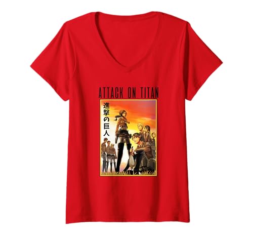 Damen Attack on Titan Volume 4 Sunset Cover Kanji Anime Manga T-Shirt mit V-Ausschnitt von Attack on Titan Manga