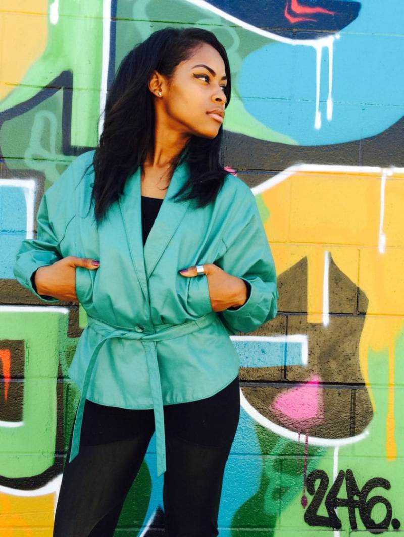 80Er Jahre Lederjacke in Petrol Fledermausärmel Mit Gürtel von AttackHeartVintage