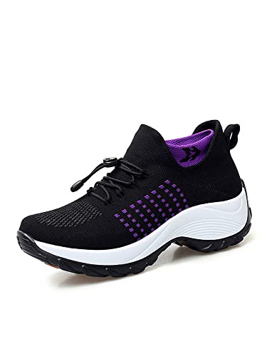 Attaeyru Athetic Low Top Slip-On-Sneaker, modisch, für Damen, runde Zehenpartie, bequem, Laufen, Freizeit, violett, 39 EU von Attaeyru