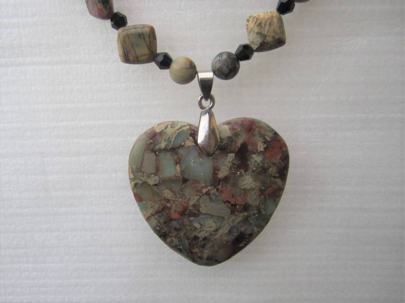 Picasso Jaspis Matrix Herz Anhänger Halskette von AttillasTreasures