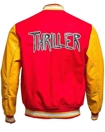EASTIFIED Thriller MJ Jacket - Red Wool Yellow Leather Varsity Letterman Bomberjacke, Thriller, XXL von EASTIFIED