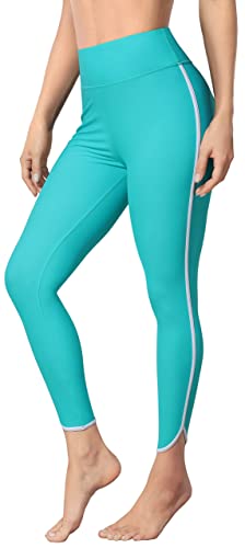 ATTRACO Damen Badehose Surf Leggings Hohe Taille Lange UPF 50 Badehose, 2#Aqua-Weiß, S von Attraco