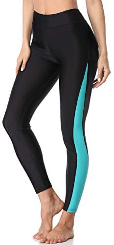 ATTRACO Damen Badehose Surf Leggings Hohe Taille Lange UPF 50 Badehose, 4#Aqua/Schwarz, XL von Attraco