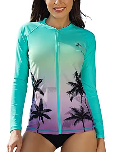 ATTRACO Damen-Neoprenanzug, Reißverschluss, langärmelig, UV-Shirt mit Farbverlauf, 1 # Kokosnussbaum, L von Attraco