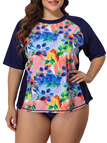 ATTRACO Damen Rash-Vest Kurzarm UV-Sonnenschutz Rashguard Schwimmshirt, Floral Navy, 52 von Attraco