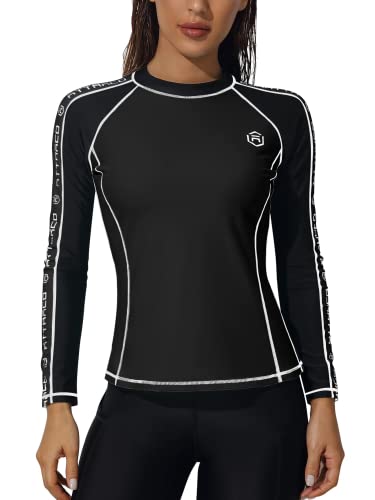 ATTRACO Damen Rash Vest UV Sonnenschutz Schwimmshirt Langarm Neoprenanzüge Tops, 1#schwarz, XL von Attraco