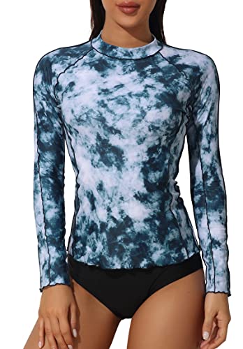 ATTRACO Damen Rashweste UV-Sonnenschutz Schwimmshirt Langarm Neoprenanzüge Tops, blau bedruckt, S von Attraco