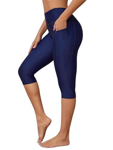 ATTRACO Damen Schwimmhose Surf Leggings Hohe Taille Lange UPF 50 Badehose, 30553Navy, S von Attraco