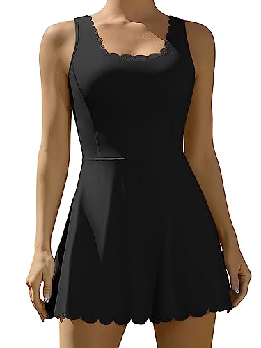 ATTRACO Damen-Tenniskleid mit Shorts und integriertem BH, Tennisröcke mit Taschen, Racerback, Workout-Kleider, 2403 Schwarz, 36 von Attraco