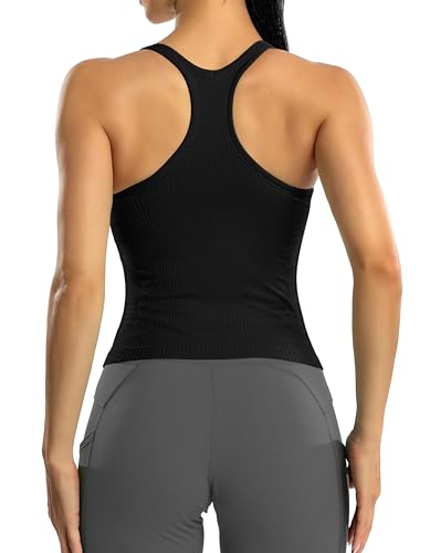 ATTRACO Damen Workout Tank Tops mit eingebauten BHs Laufshirts Sport Weste Yoga Gym Tops Tight Fit, 2399 Schwarz, Large von Attraco